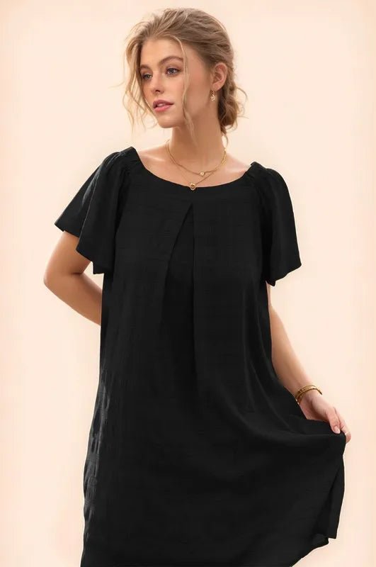 Davi & Dani Textured Ruffle Boat Neck Shift Dress