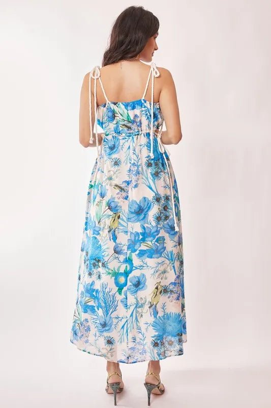 Davi & Dani Tropical Boho Printed Detail Cut Out Maxi Dress