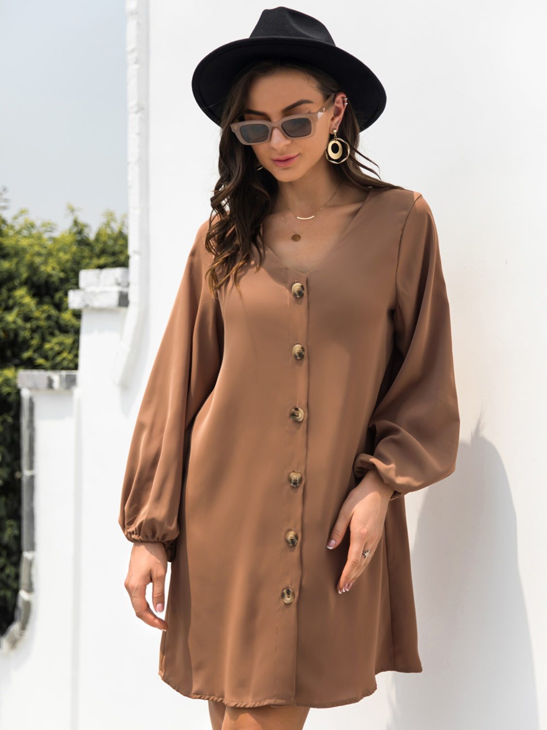 V-Neck Long Sleeve Mini Dress - Classique Collection