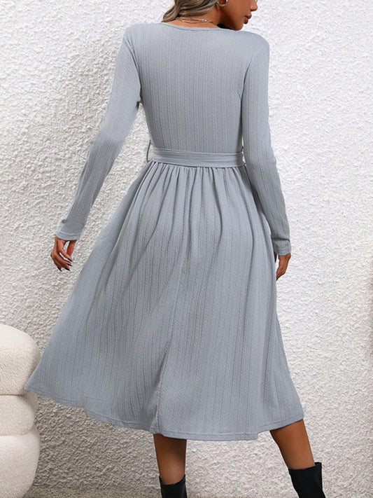 Surplice Tie Waist Long Sleeve Midi Dress - Classique Collection