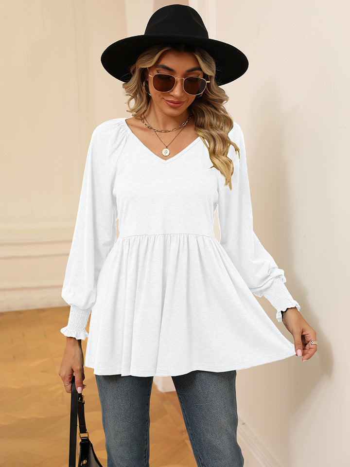 V-Neck Lantern Sleeve Blouse - Classique Collection