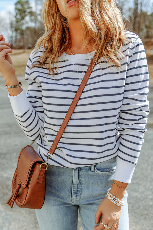 Striped Long Sleeve Round Neck Top - ClassiQ