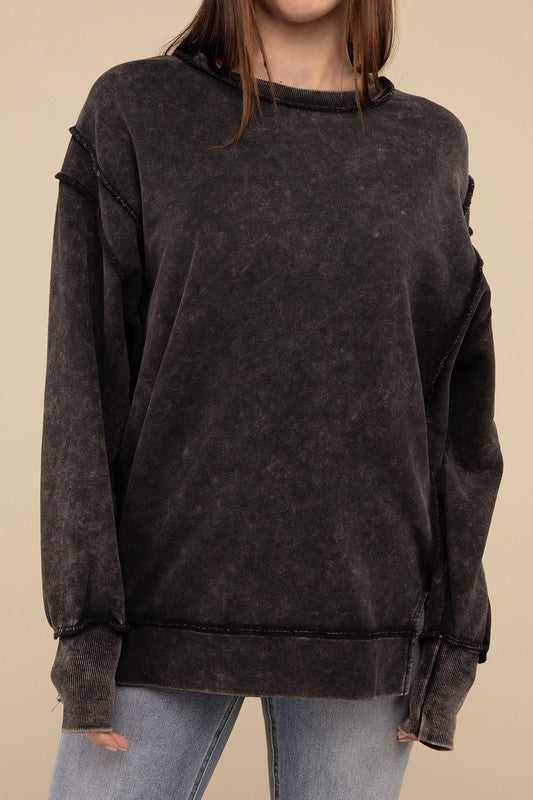 Acid Wash French Terry Exposed-Seam Sweatshirt - Classique Collection