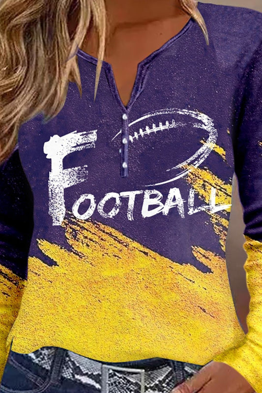 FOOTBALL Graphic Notched Neck Long Sleeve T-Shirt - ClassiQ