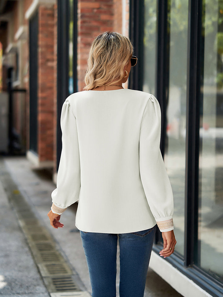 V-Neck Long Sleeve Blouse - ClassiQ