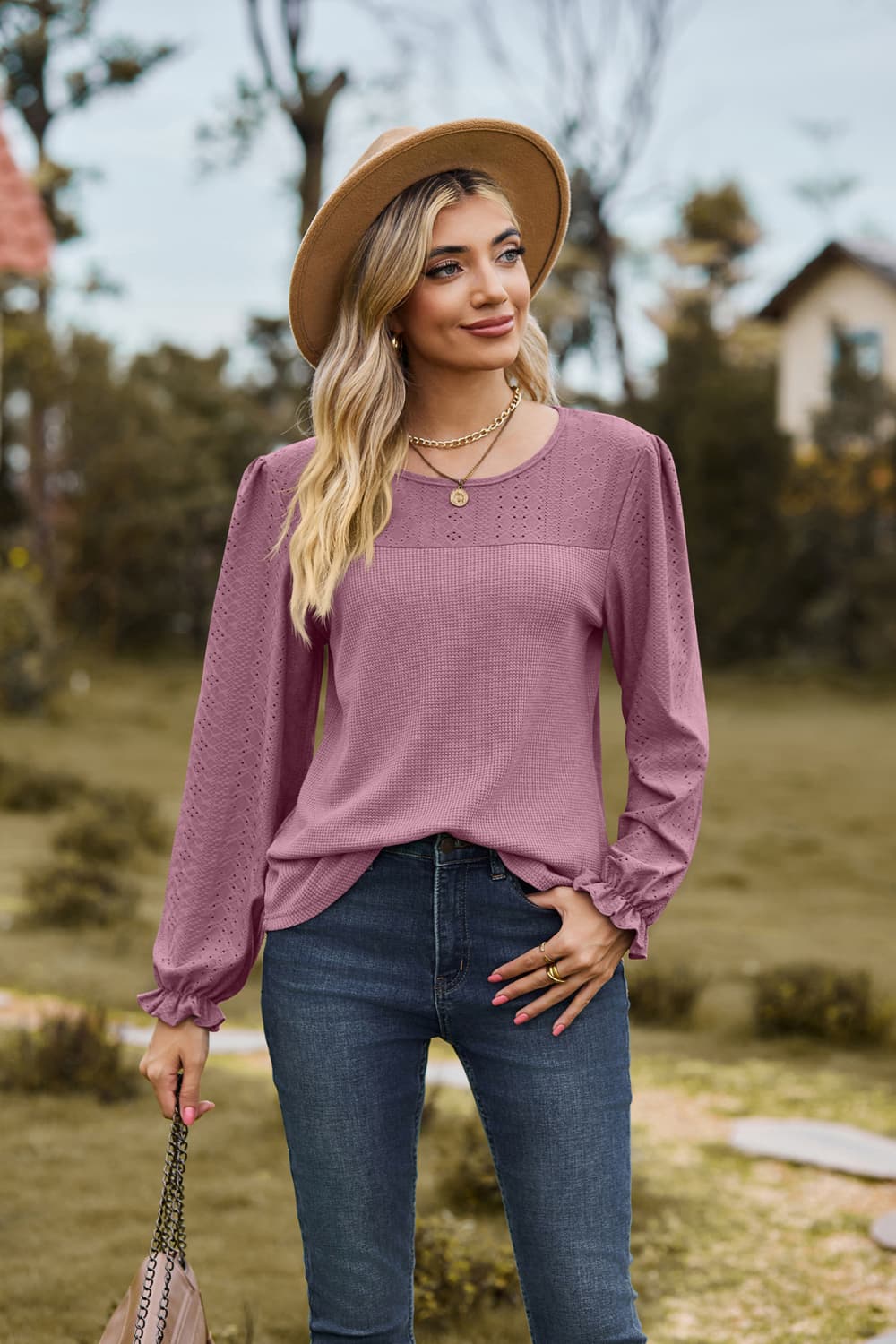 Round Neck Puff Sleeve Blouse - Classique Collection