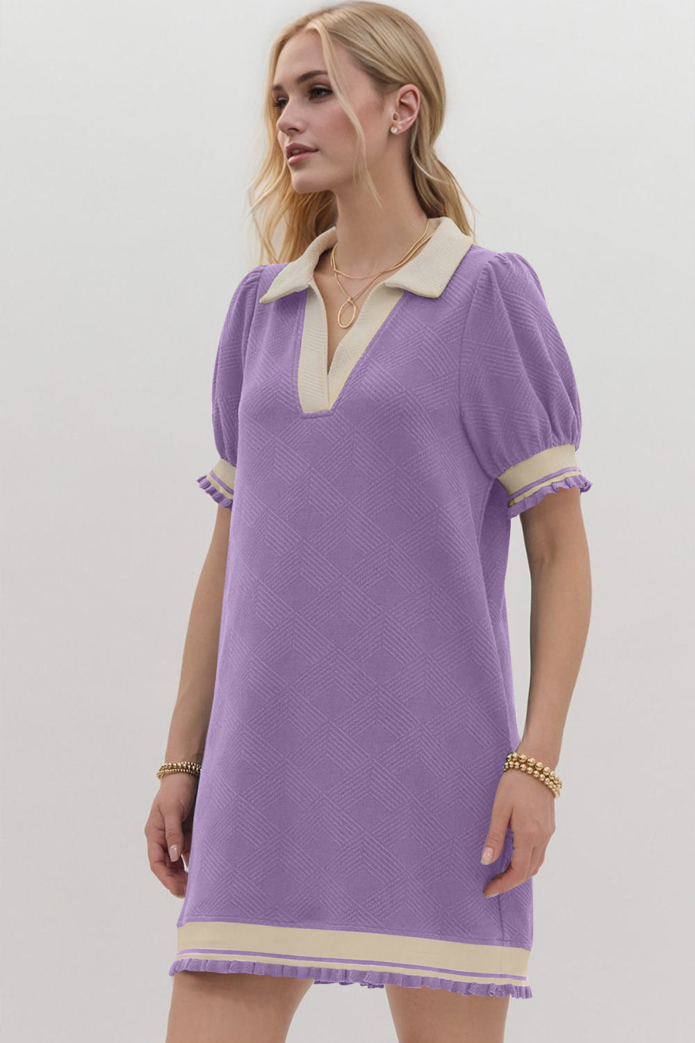 Oh Frill Contrast Trim Johnny Collar Short Sleeve Mini Dress - Classique Collection
