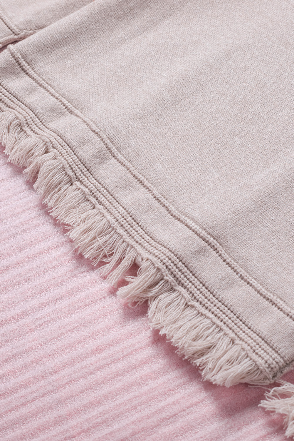 Exposed Seam Fringe Hem V-Neck Long Sleeve Sweater - ClassiQ