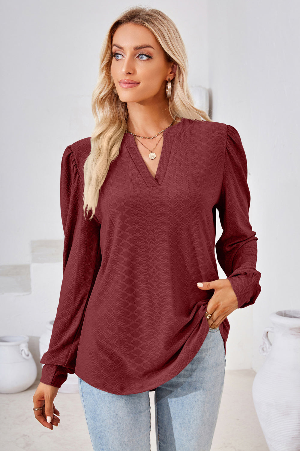 V-Neck Puff Sleeve Blouse - Classique Collection
