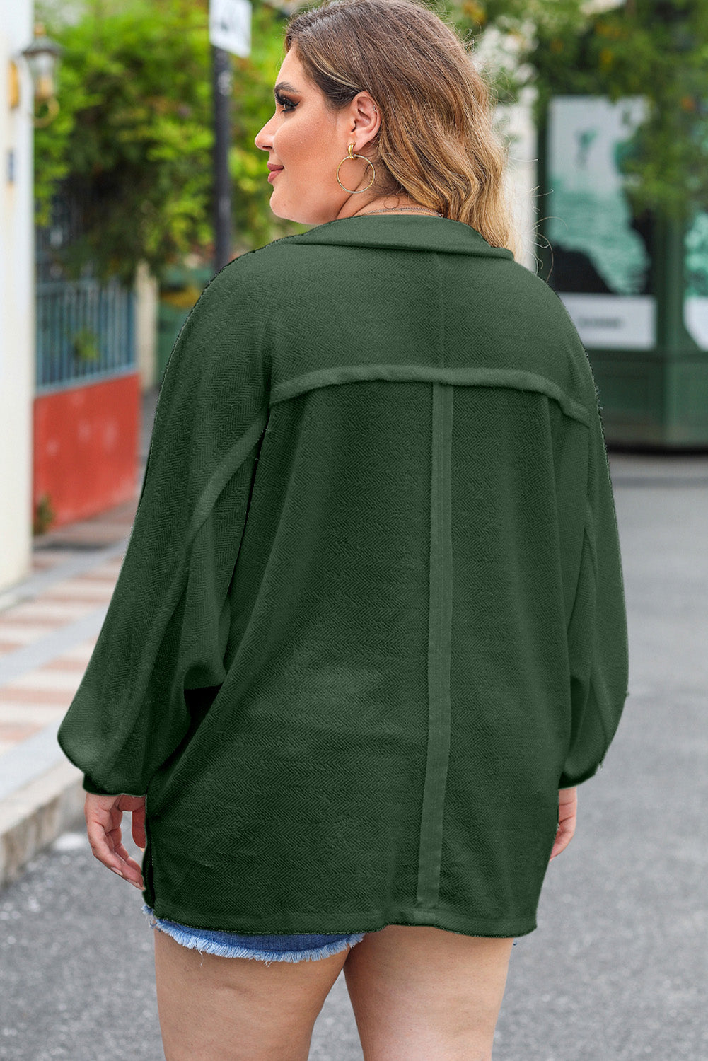 Plus Size Half Button Collared Neck Long Sleeve Blouse - Classique Collection