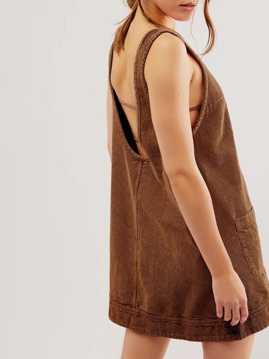 Mandy Round Neck Wide Strap Mini Dress with Pockets - Classique Collection