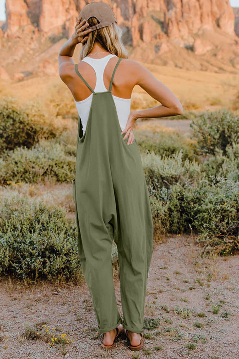 Double Take Full Size V-Neck Sleeveless Jumpsuit with Pockets - ClassiQ
