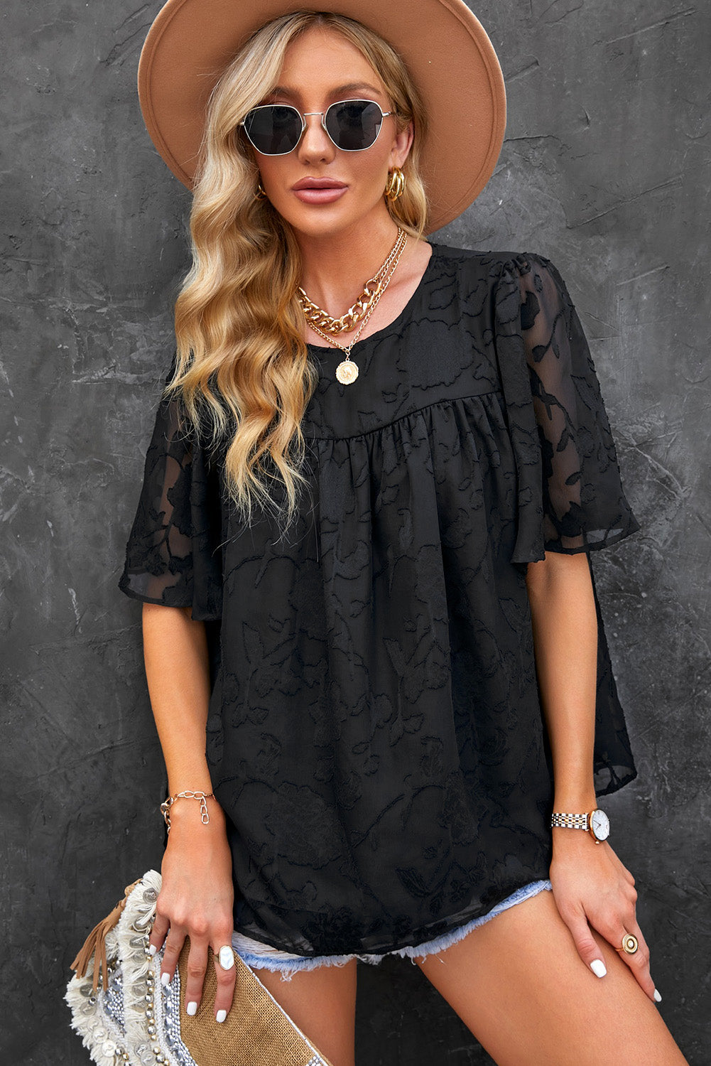 Round Neck Puff Sleeve Blouse - Classique Collection