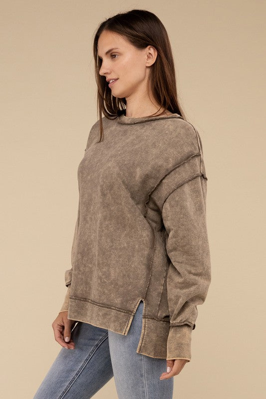 Acid Wash French Terry Exposed-Seam Sweatshirt - Classique Collection