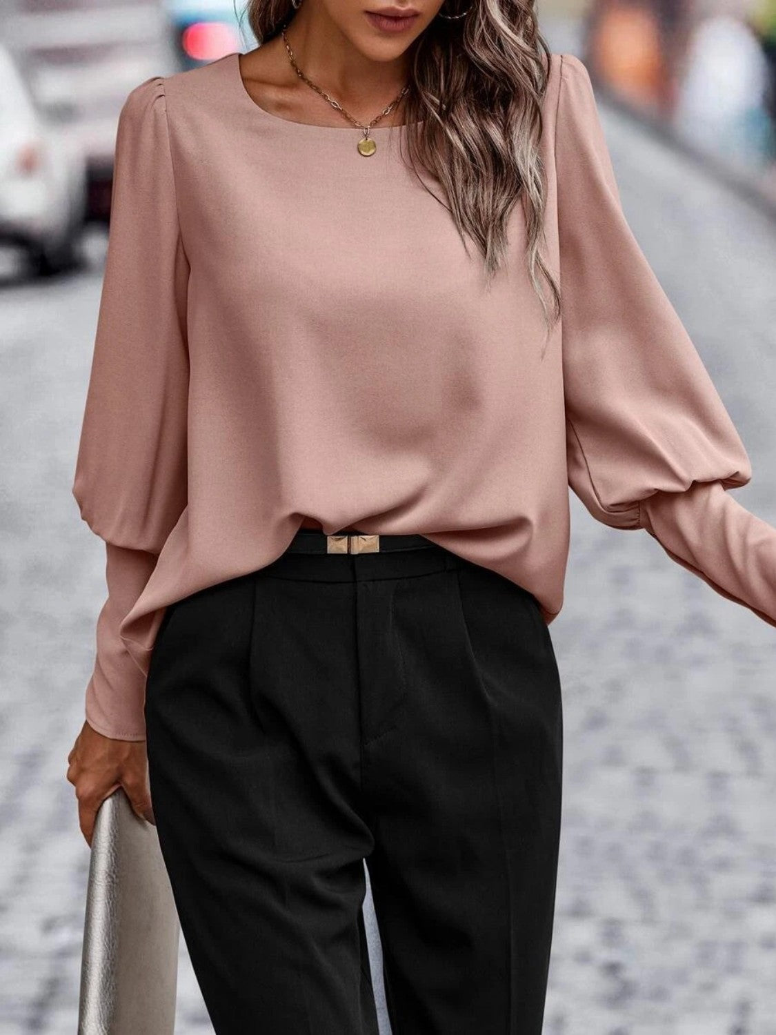 Round Neck Lantern Sleeve Blouse - Classique Collection
