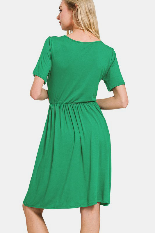 Zenana Surplice Short Sleeve Brushed DTY Dress - Classique Collection