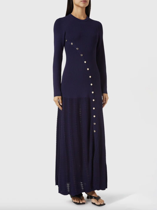 Openwork Round Neck Long Sleeve Sweater Dress - Classique Collection