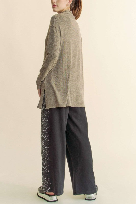 Davi & Dani Slit Mock Neck Long Sleeve Top - Classique Collection