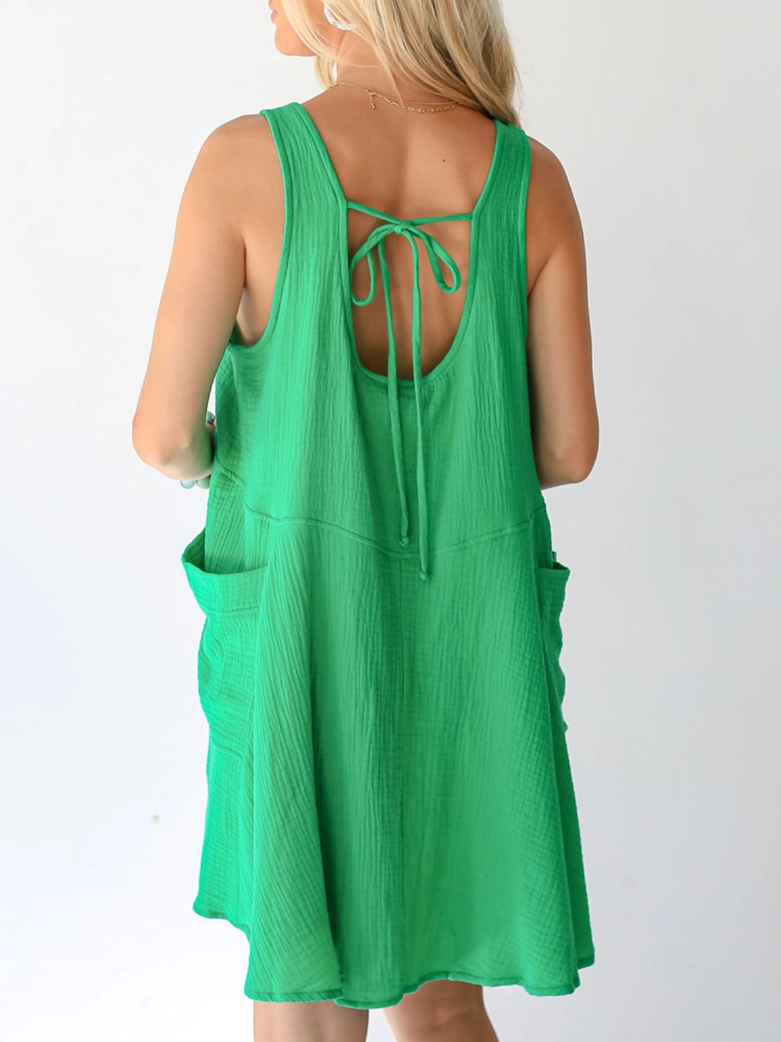 Devine Tied Scoop Neck Wide Strap Mini Dress - Classique Collection