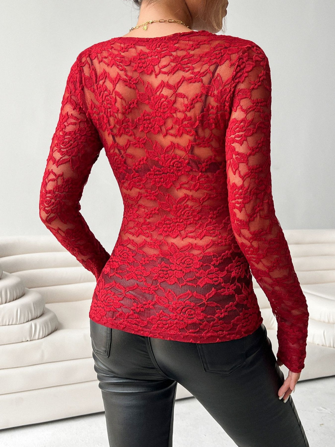 V-Neck Long Sleeve Lace Top - Classique Collection
