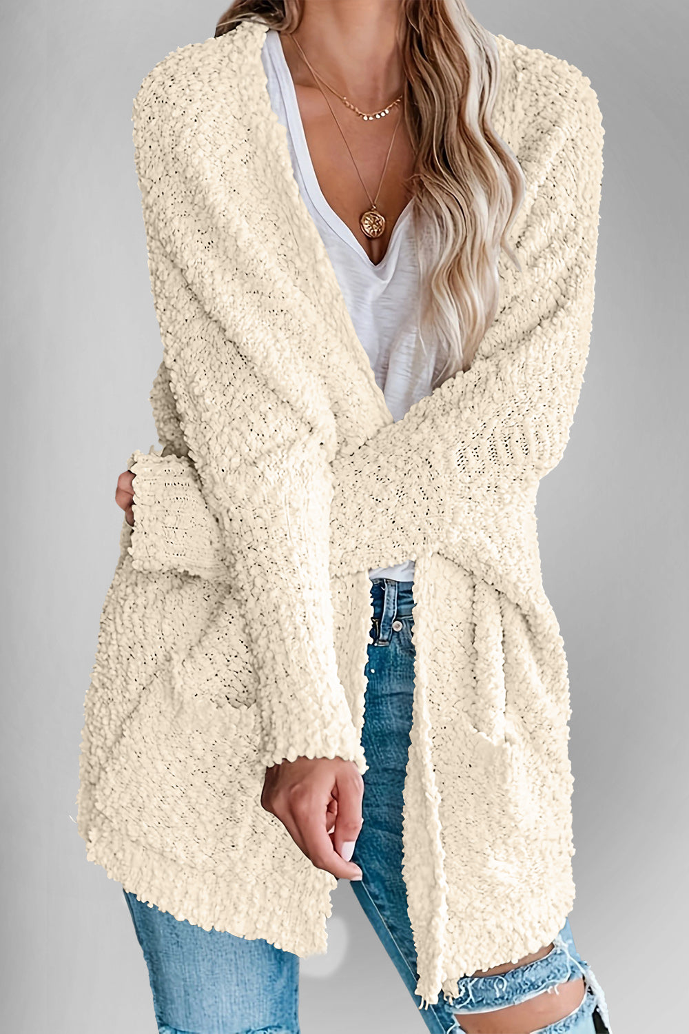 Double Take Pocketed Open Front Long Sleeve Cardigan - ClassiQ