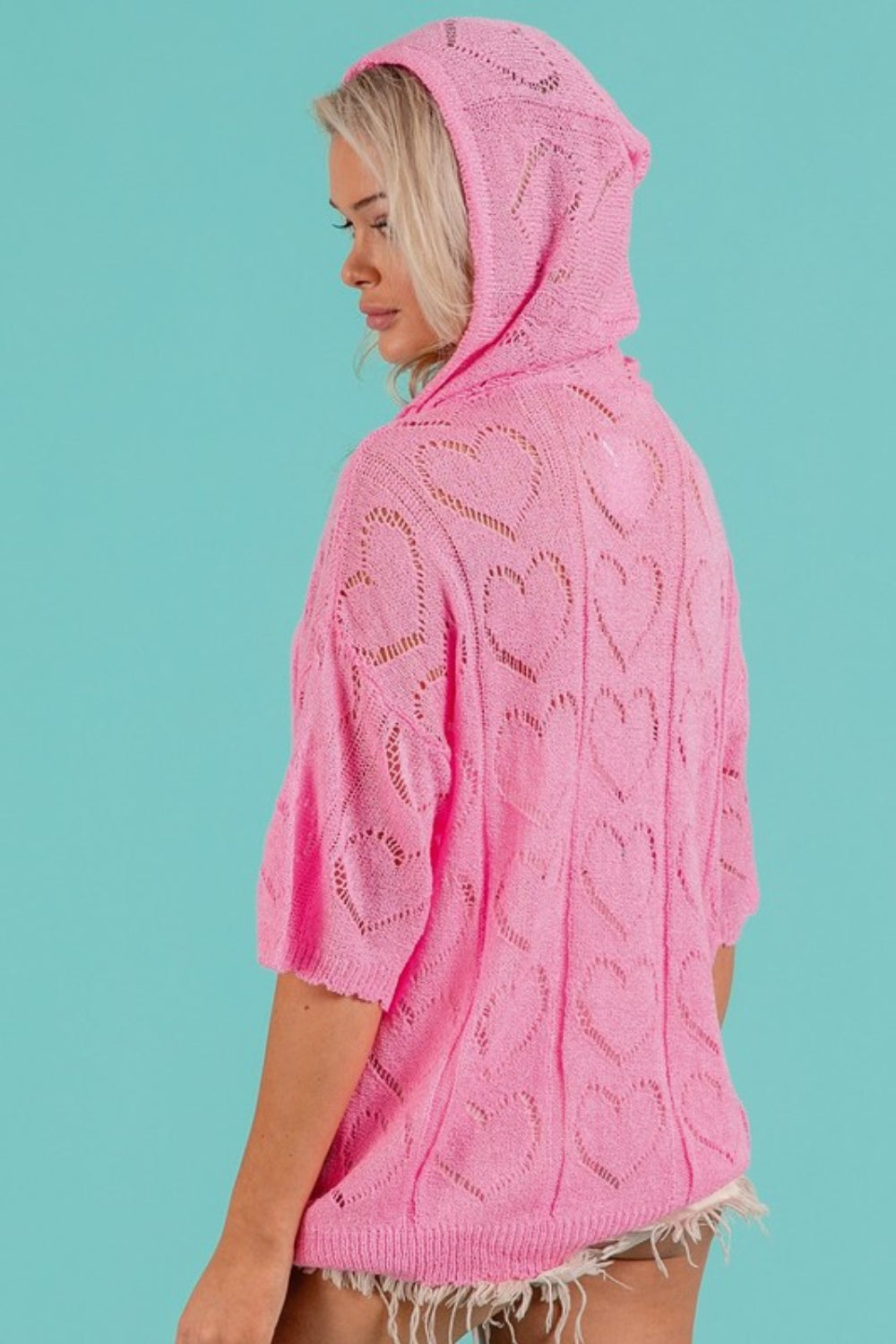 BiBi Openwork Heart Hooded Knit Top - ClassiQ