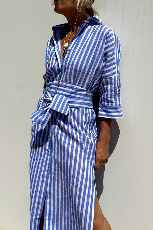 Tied Button Up Three-Quarter Sleeve Dress - Classique Collection
