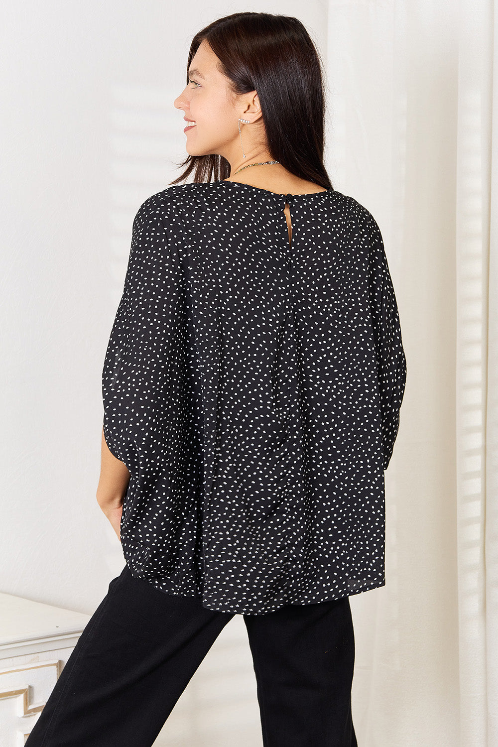 Perfee Printed Dolman Sleeve Round Neck Blouse - Classique Collection