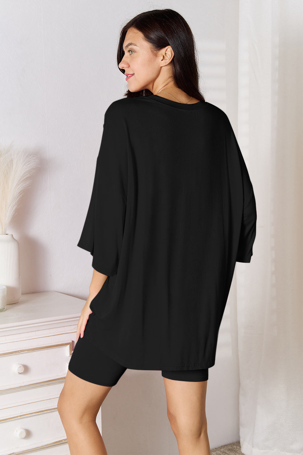 Basic Bae Bamboo Full Size Round Neck Drop Shoulder T-Shirt and Shorts Set - ClassiQ