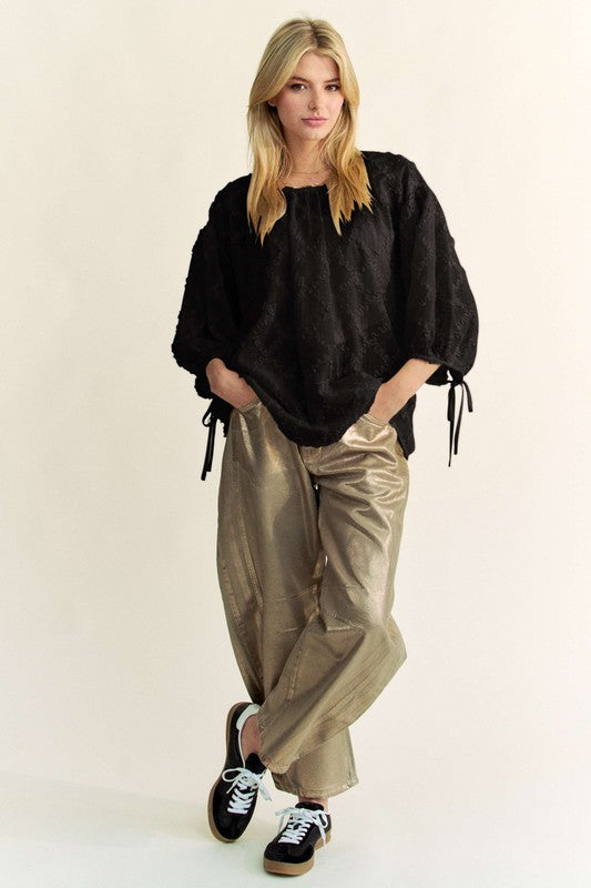 Davi & Dani Tied Round Neck Mesh Blouse - ClassiQ