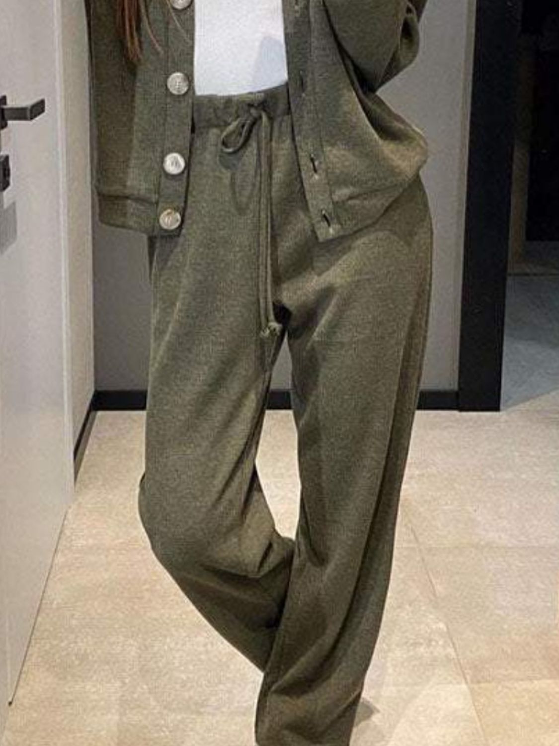Full Size Button Up Long Sleeve Top and Pants Set - ClassiQ