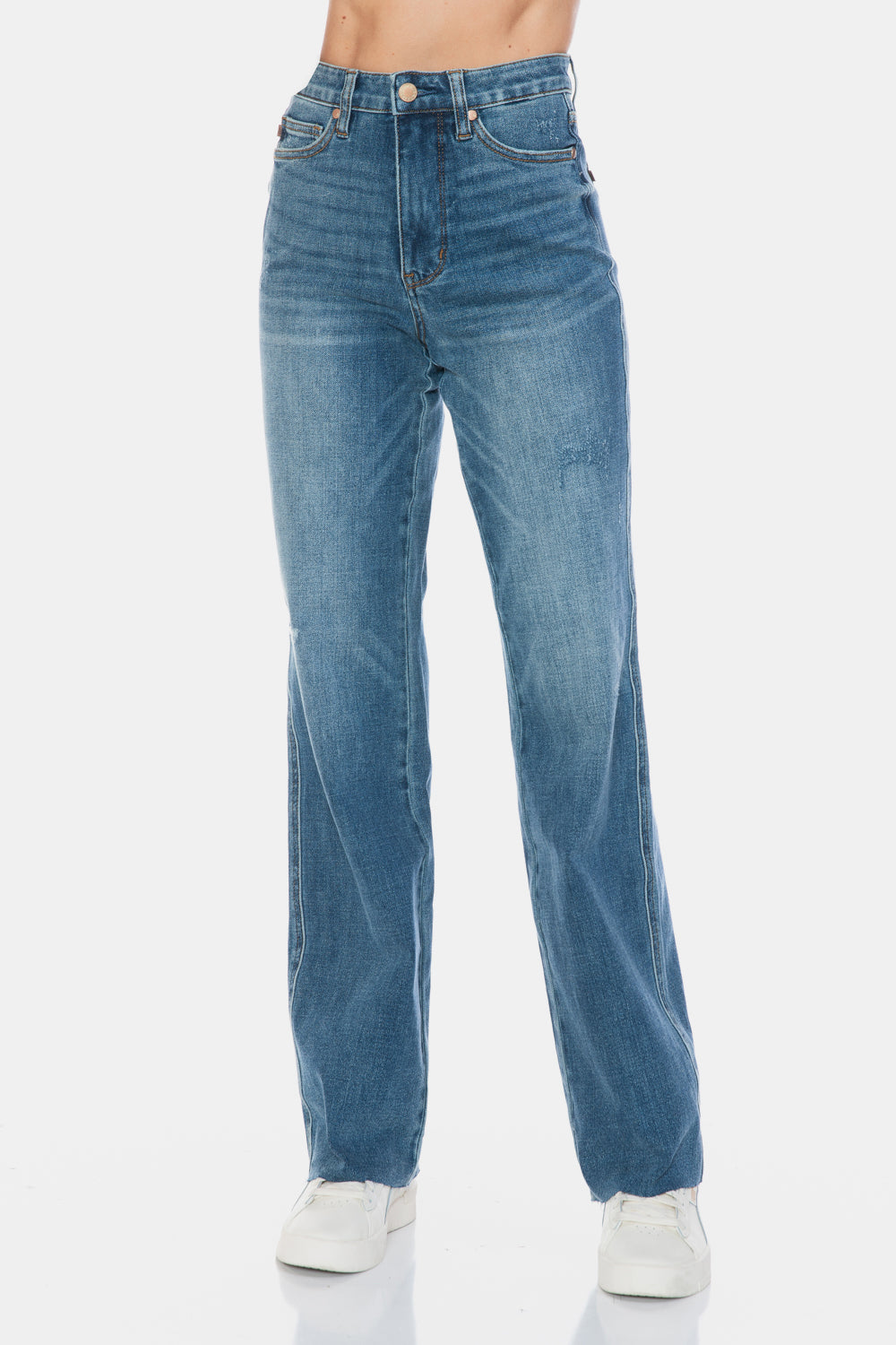 Judy Blue Full Size Tummy Control Cut Raw Hem Straight Jeans - Classique Collection
