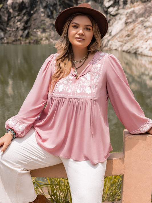 Plus Size Tie Neck Puff Sleeve Blouse - Classique Collection