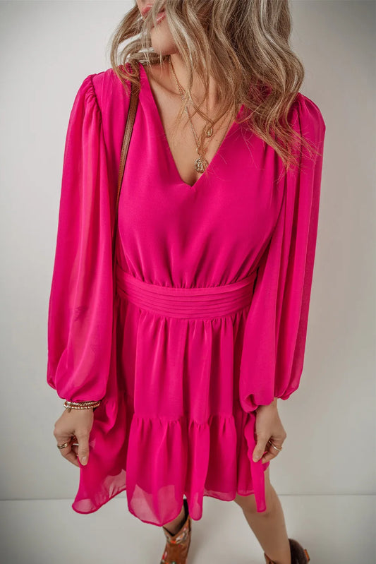 V-Neck Long Sleeve Mini Dress - Classique Collection