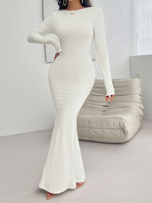 Devine Backless Round Neck Long Sleeve Maxi Dress - Classique Collection