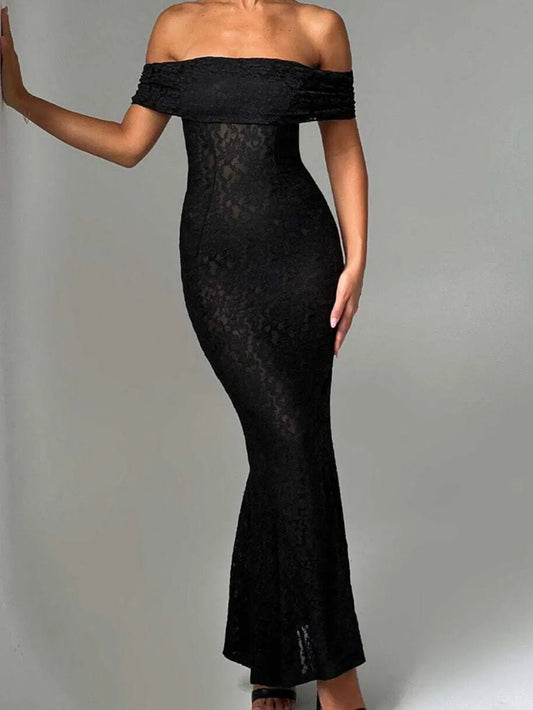 Devine Lace Off - Shoulder Maxi Dress