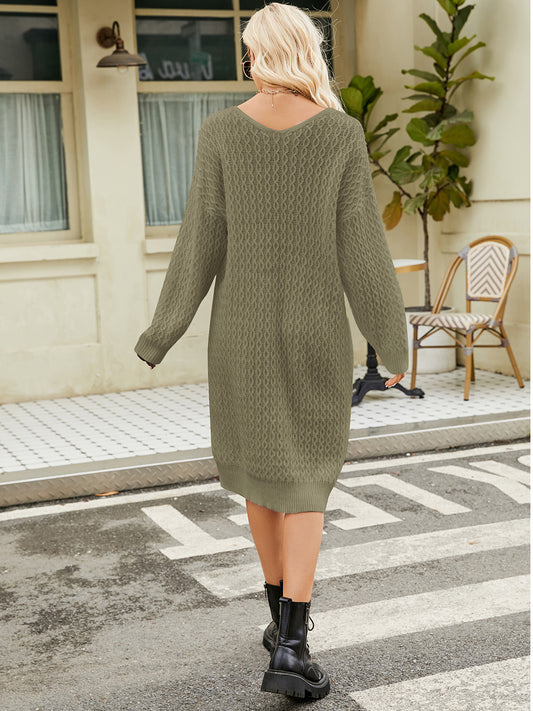 V-Neck Long Sleeve Sweater Dress - Classique Collection