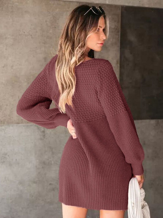 Perfee V-Neck Long Sleeve Sweater Dress - Classique Collection