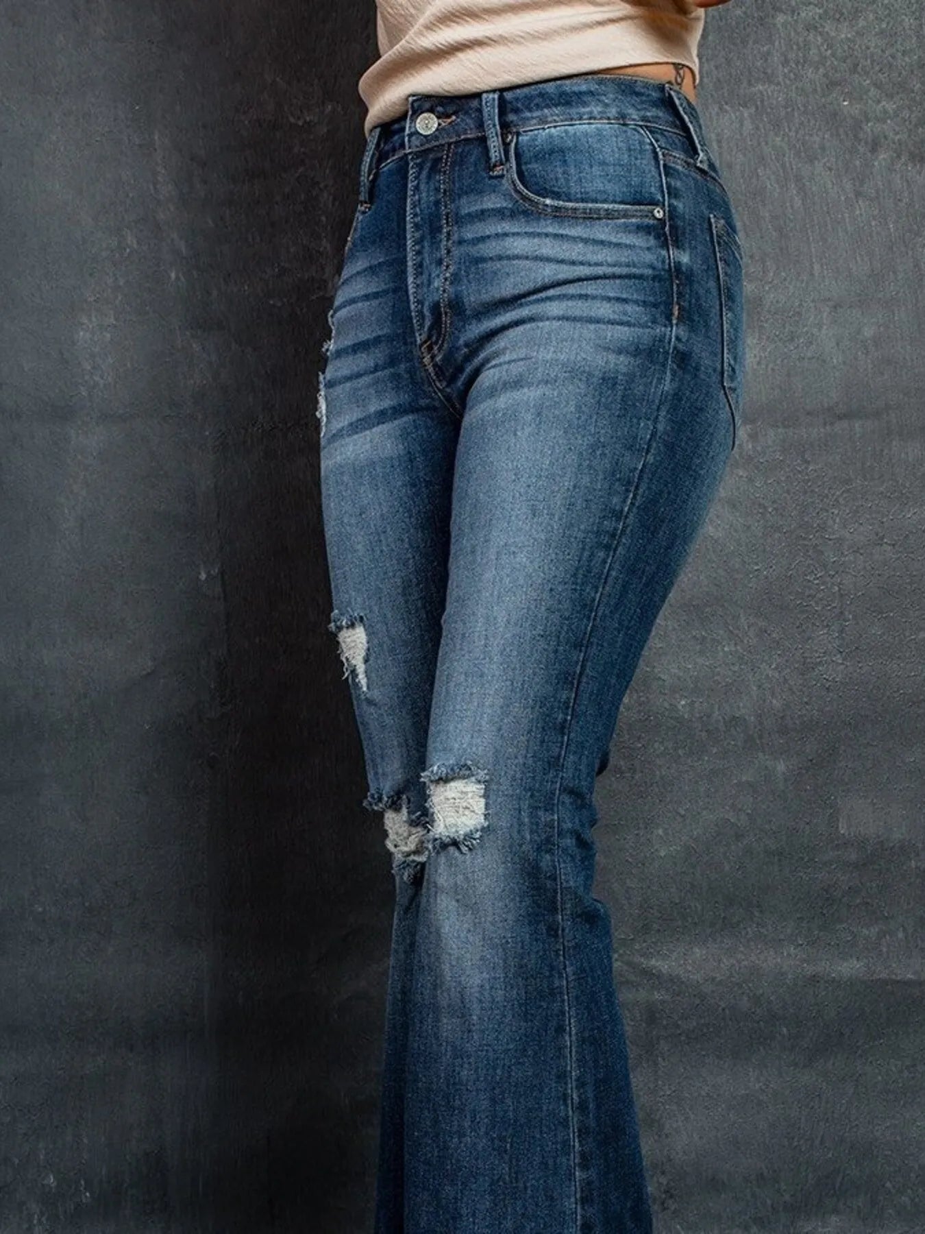Distressed High - Waisted Flare Jeans