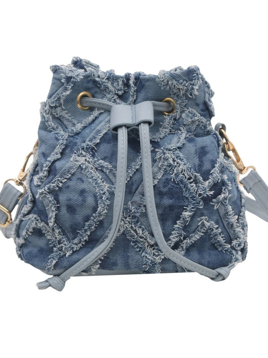 Drawstring Raw Hem Bucket BagBag