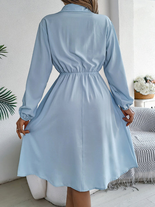 Collared Neck Long Sleeve Dress with Pockets - Classique Collection