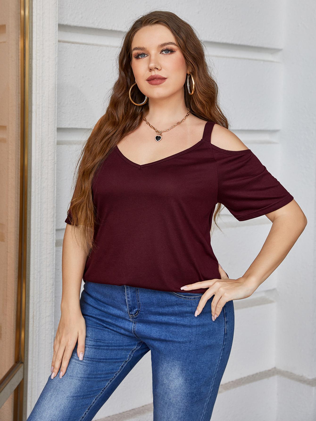 Plus Size V-Neck Cold-Shoulder Blouse - Classique Collection
