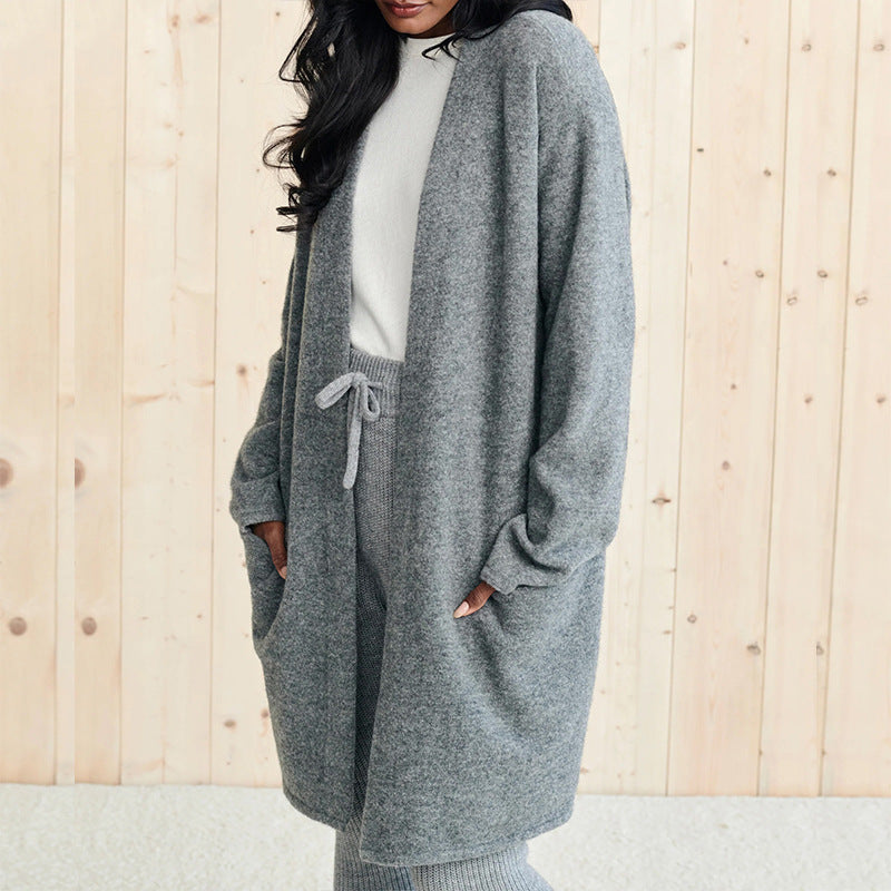 Open Front Long Sleeve Cardigan with Pockets - ClassiQ