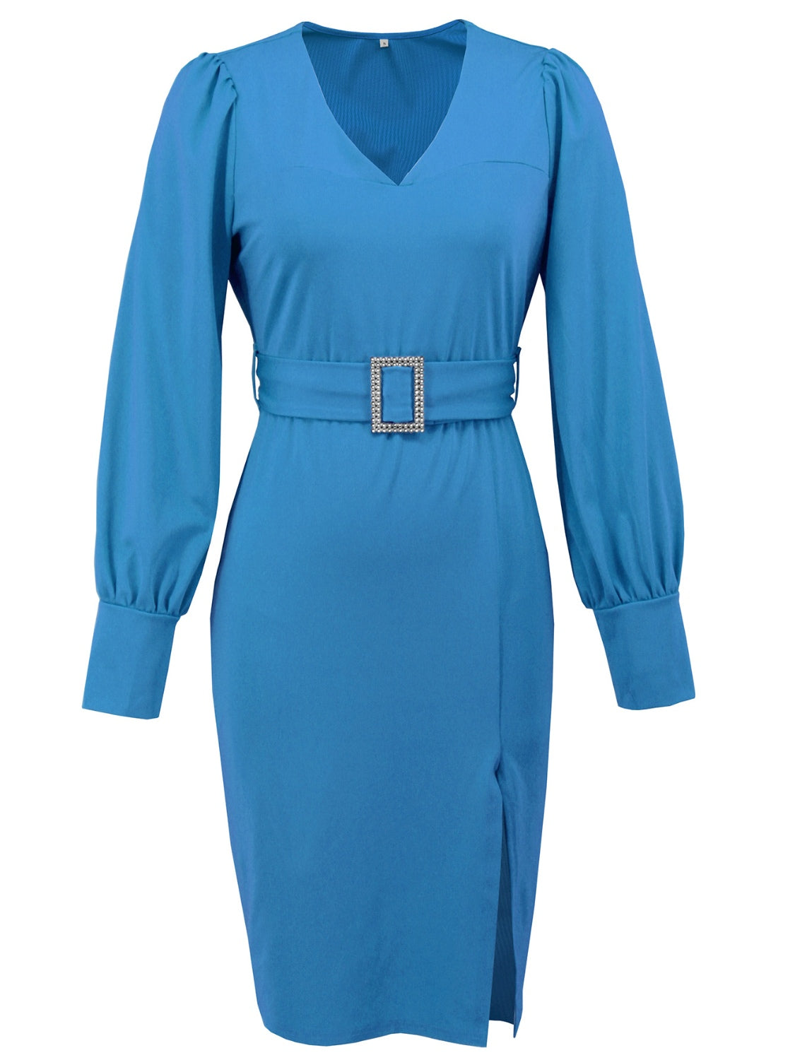 Slit V-Neck Long Sleeve Knee Length Dress - Classique Collection