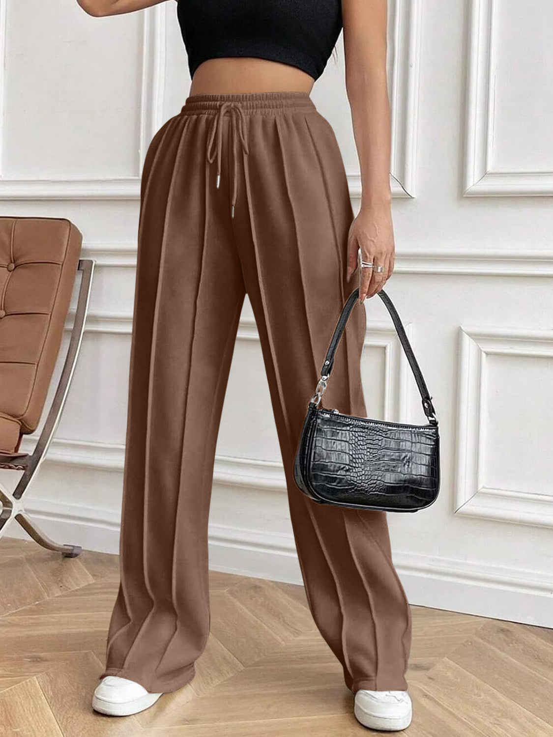 Drawstring Elastic Waist Pants with Pockets - ClassiQ