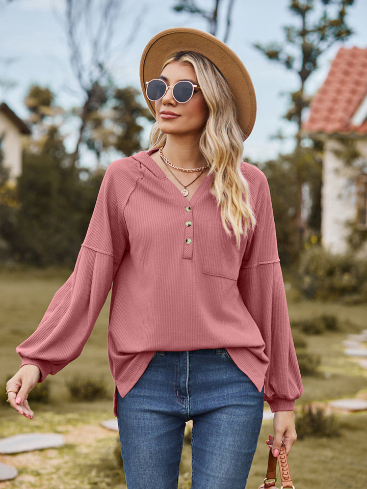 Dropped Shoulder Button-Down Hoodie - Classique Collection