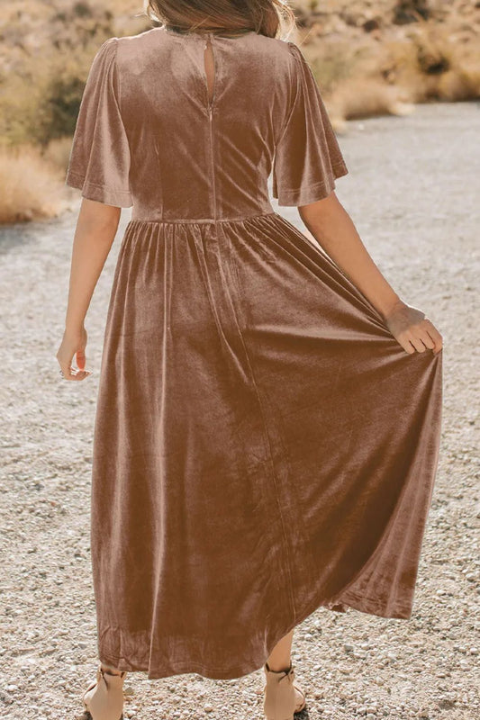 Lace Detail V-Neck Short Sleeve Dress - Classique Collection