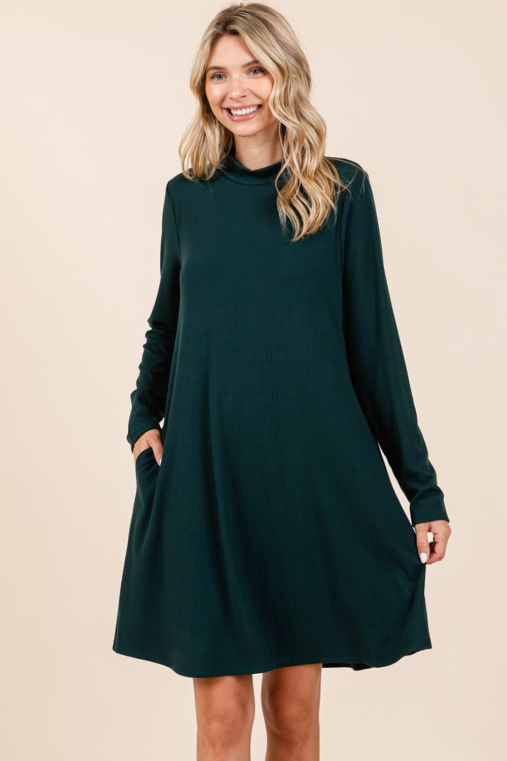 Mittoshop Mock Neck Long Sleeve Dress with Pockets - Classique Collection