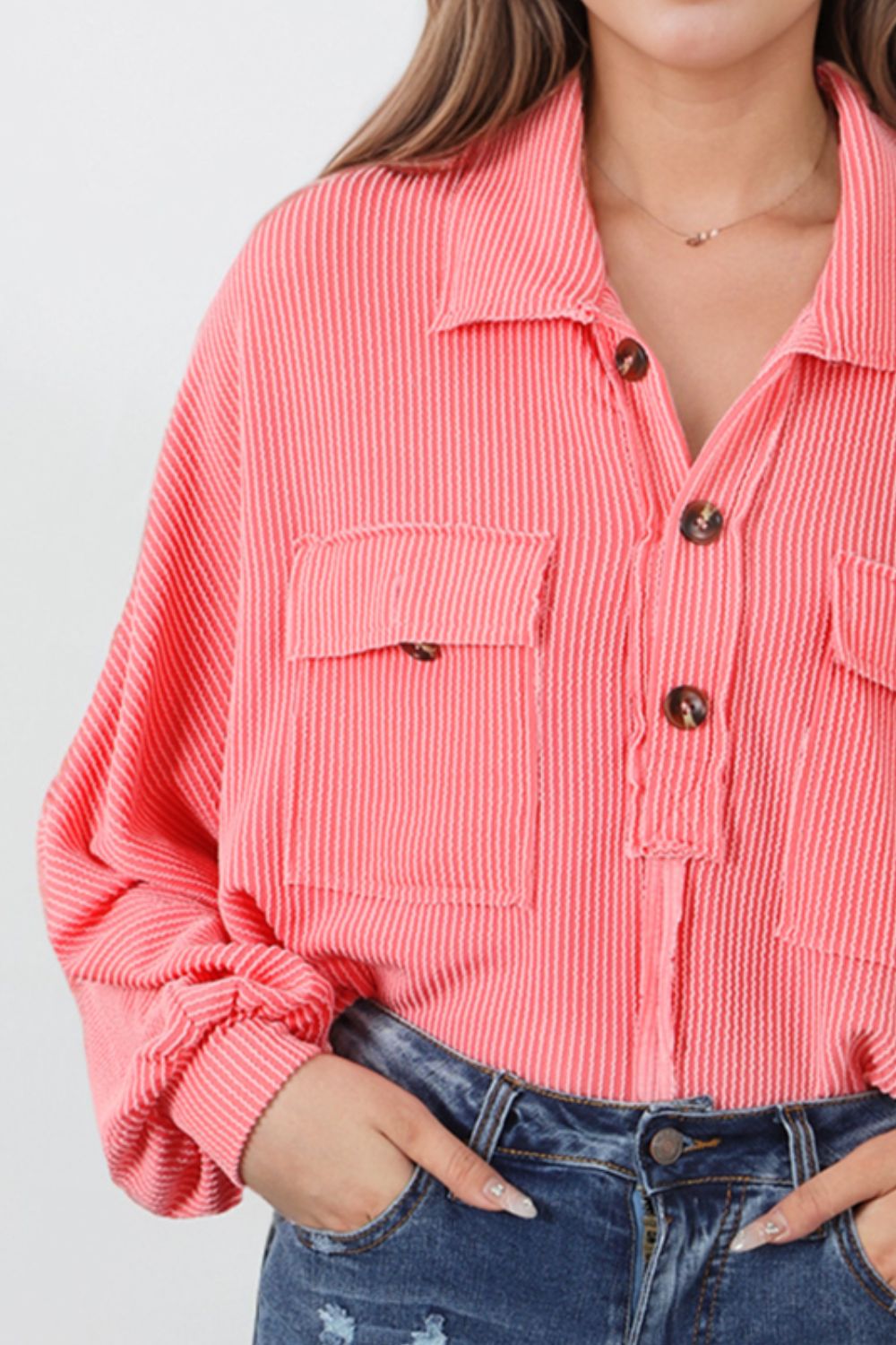 Buttoned Collared Neck Long Sleeve Top - Classique Collection
