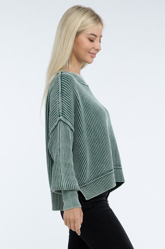 Washed Side Slit Oversized Cropped Sweater - Classique Collection